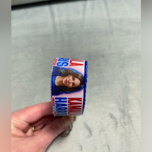 Handmade original Kamala Harris keychain wristlet. Blue strap, silver hardware. - Picture 4 of 9